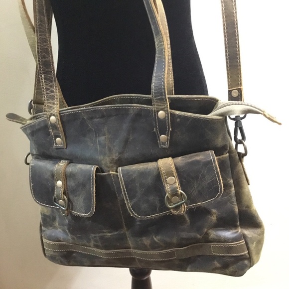Myra oil tanned and distressed leather tote bag purse - Picture 4 of 15